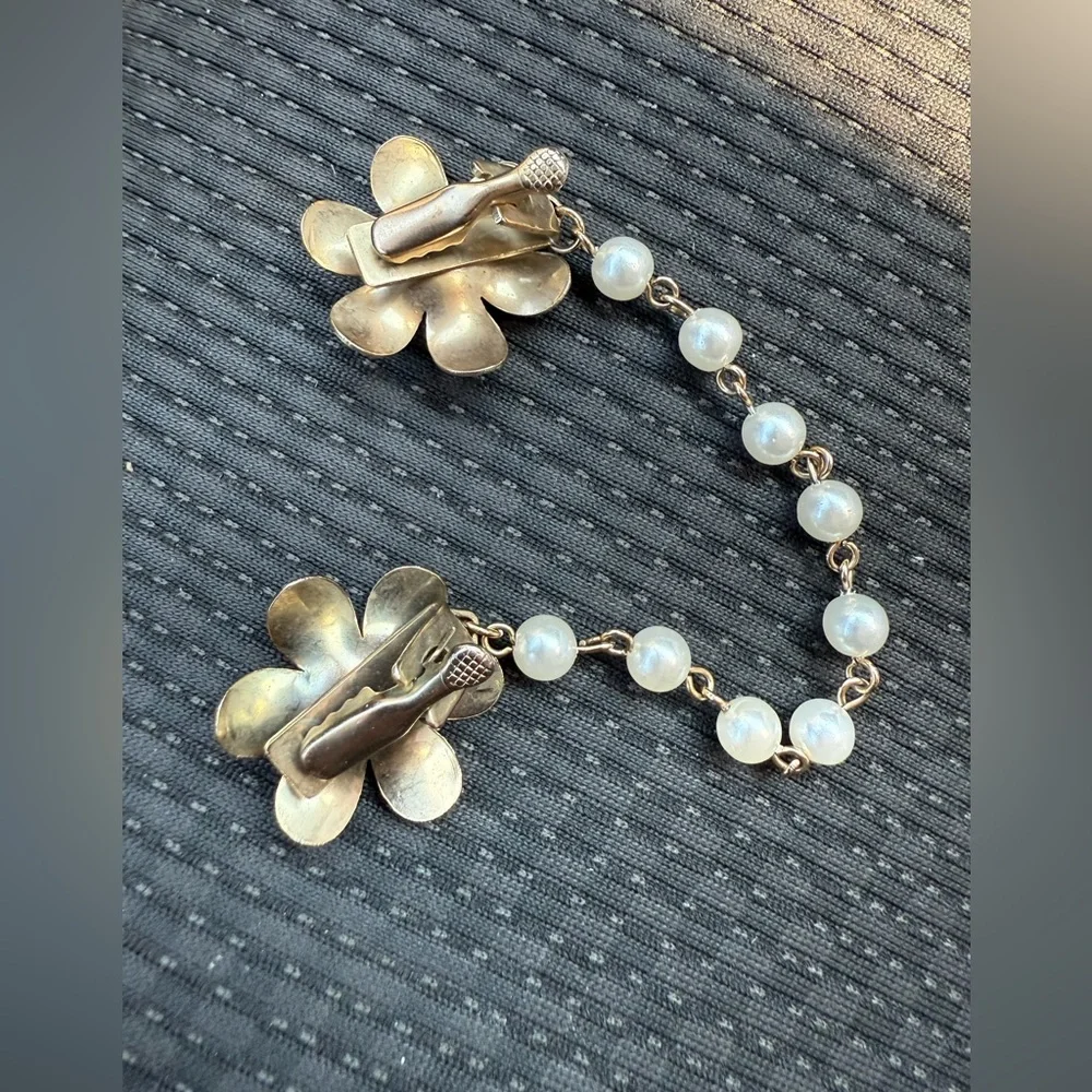 Pearl-Accented Gold Flower Sweater Clip